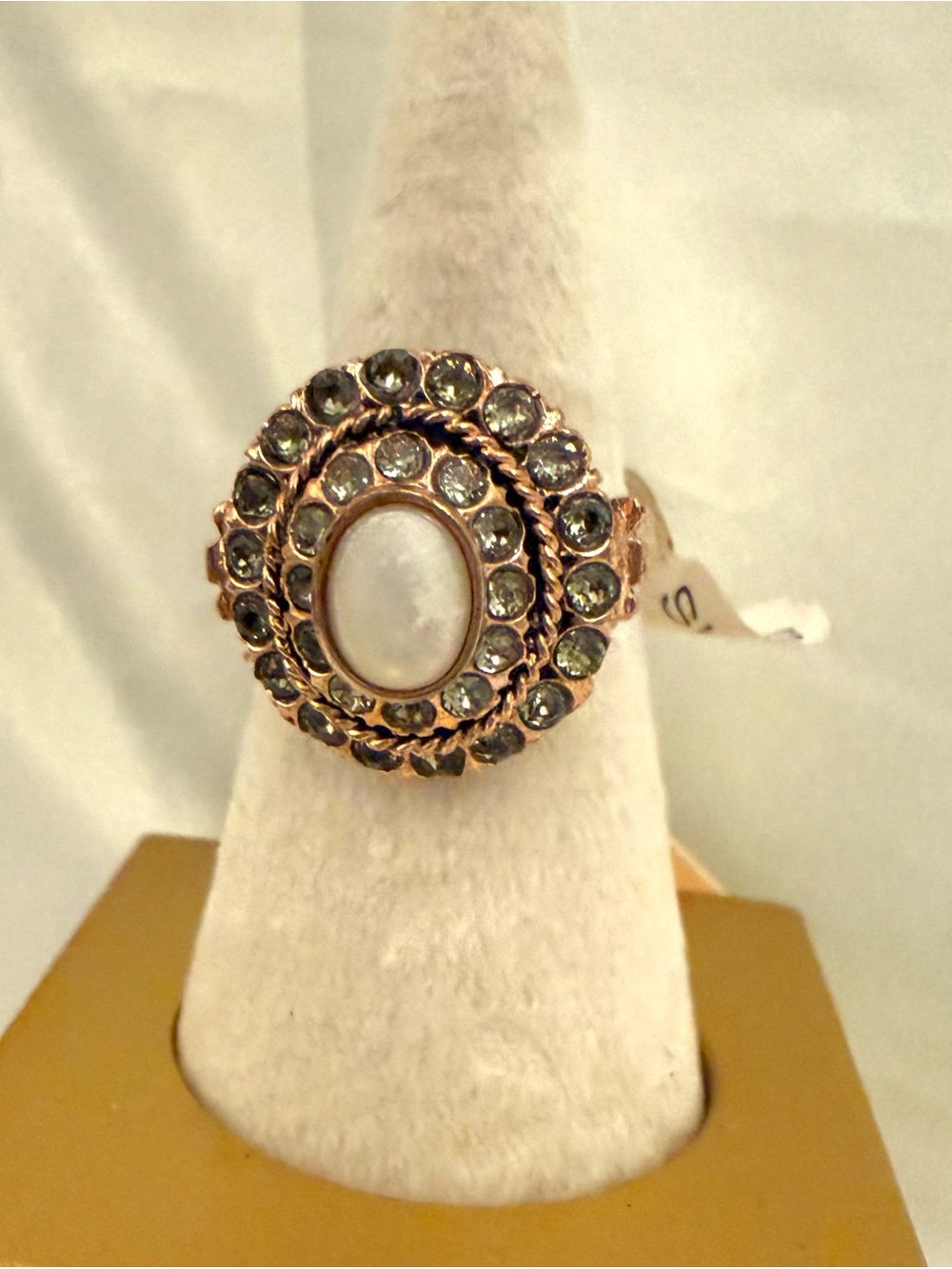 Mia Fiore Italy 14KT Gold Plated Bronze Moonstone and Crystal Ring Sz 8
